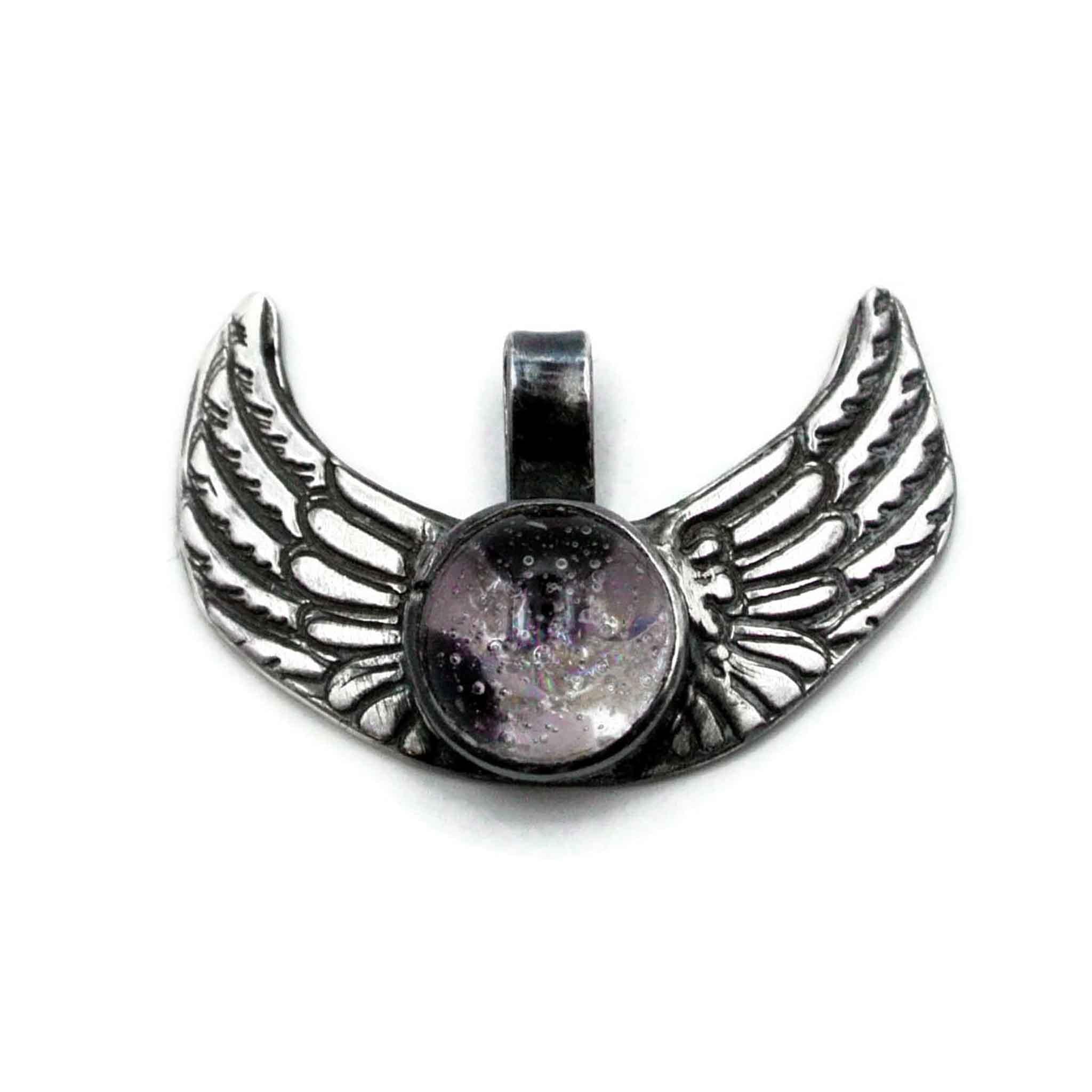 silver angel wing memorial pendant front view