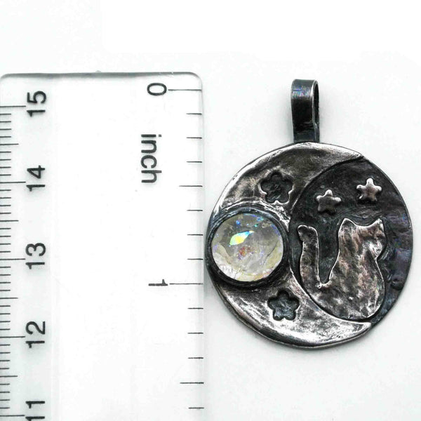 cat moon ashes in glass necklace with ruler for sizing