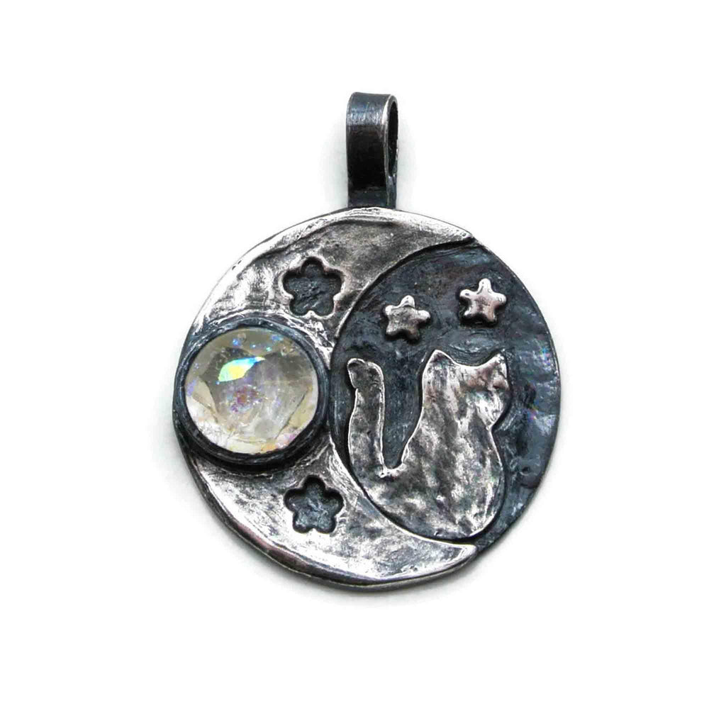 Memorial Pet Ashes Cat & Moon Necklace | Memorial Pet Jewellery - Hold upon  Heart