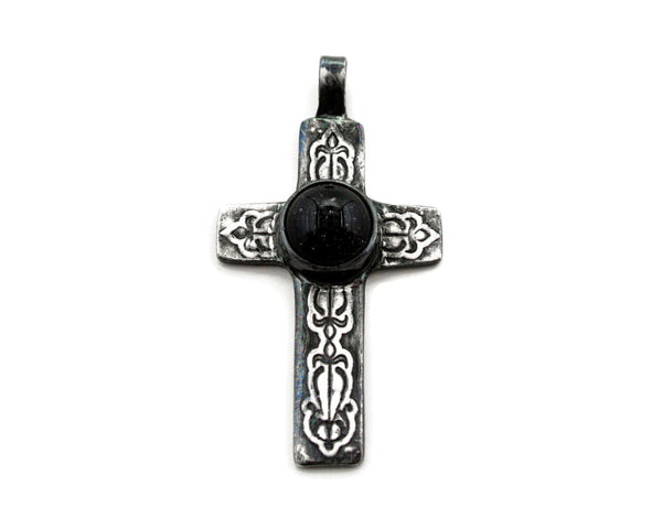 Silver Cross - Custom Handmade Pendant with Optional Memorial Ashes in Fused Art Glass - Cleopatra Glass Designs