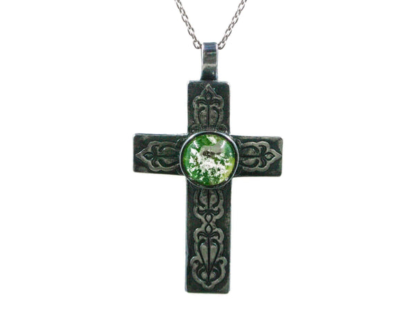 Silver Cross - Custom Handmade Pendant with Optional Memorial Ashes in Fused Art Glass - Cleopatra Glass Designs