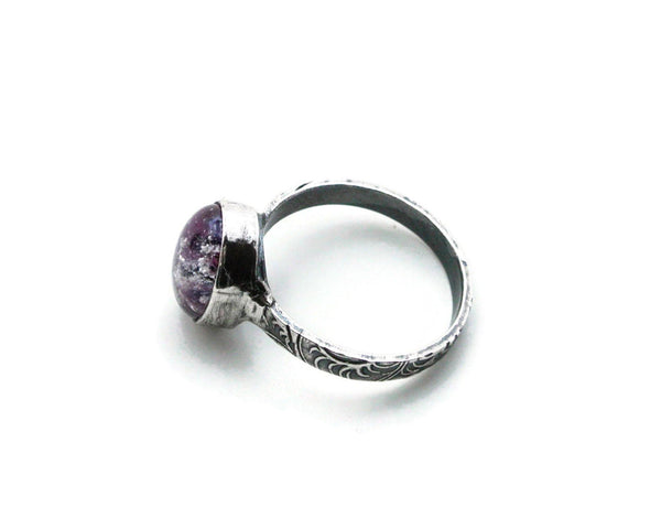 Dainty Oval Sterling Silver Stackable Ring with optional Memorial Ashes in Glass - Cleopatra Glass Designs