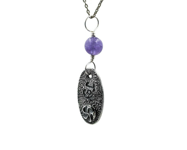 Words to Live By Charm - Custom Silver Pendant with Amethyst - Cleopatra Glass Designs