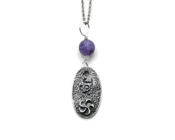 Words to Live By Charm - Custom Silver Pendant with Amethyst - Cleopatra Glass Designs