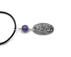 Words to Live By Charm - Custom Silver Pendant with Amethyst - Cleopatra Glass Designs