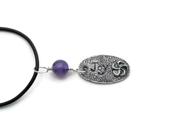 Words to Live By Charm - Custom Silver Pendant with Amethyst - Cleopatra Glass Designs