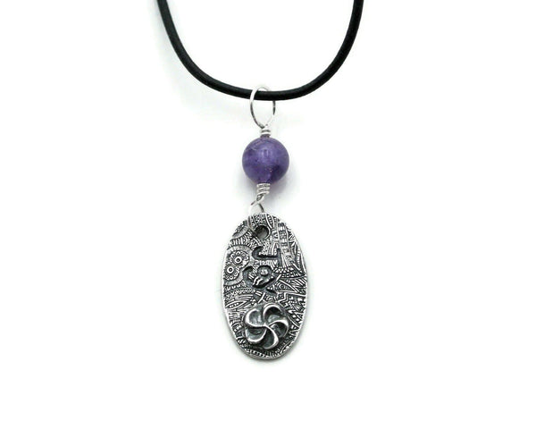 Words to Live By Charm - Custom Silver Pendant with Amethyst - Cleopatra Glass Designs