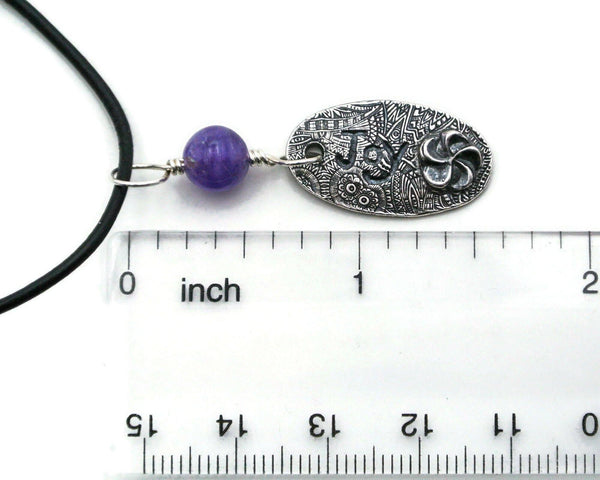 Words to Live By Charm - Custom Silver Pendant with Amethyst - Cleopatra Glass Designs