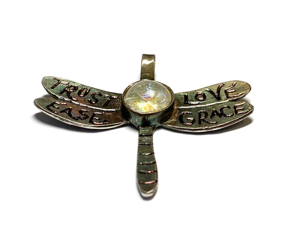 Laura's Dragonfly - Custom Inspiration Handmade Silver Pendant with Fused Art Glass Cabochon - Cleopatra Glass Designs