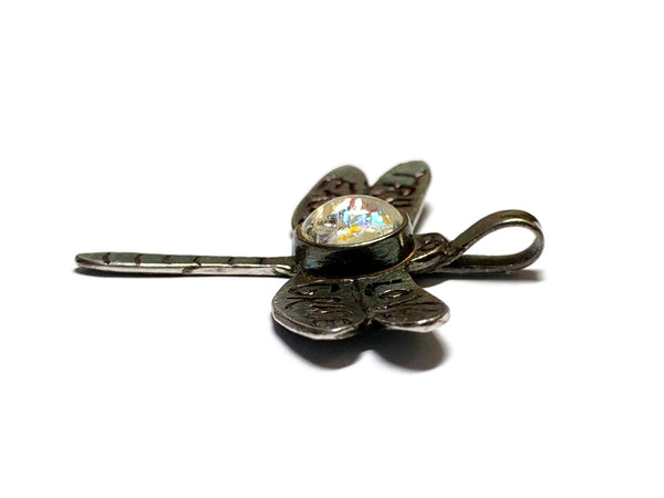 Laura's Dragonfly - Custom Inspiration Handmade Silver Pendant with Fused Art Glass Cabochon - Cleopatra Glass Designs