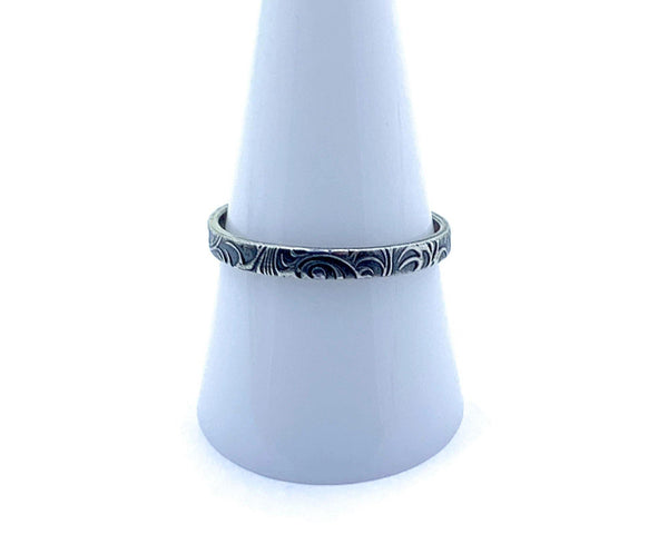 Simple Stackable Silver Swirls Band Ring - Cleopatra Glass Designs