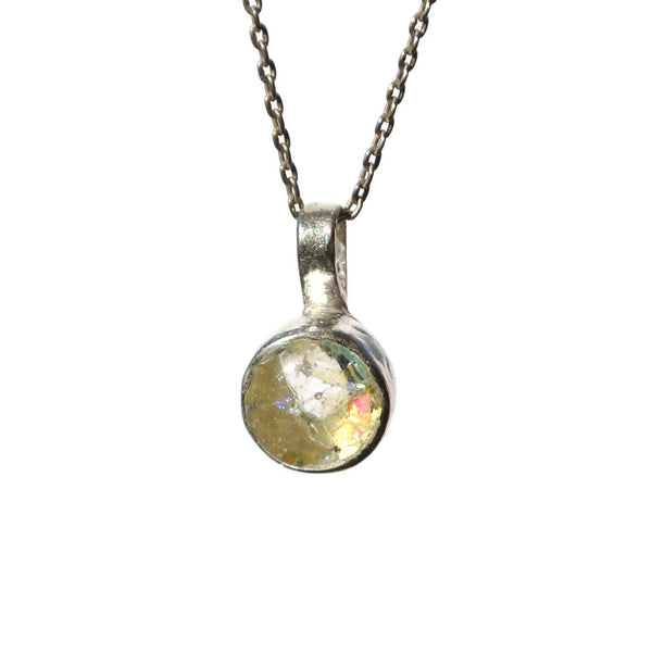 dainty small round cremation ash glass necklace on chain