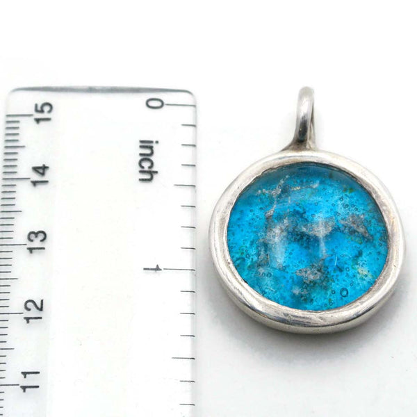 Thick silver bezel large round memorial cremation glass necklace with ruler