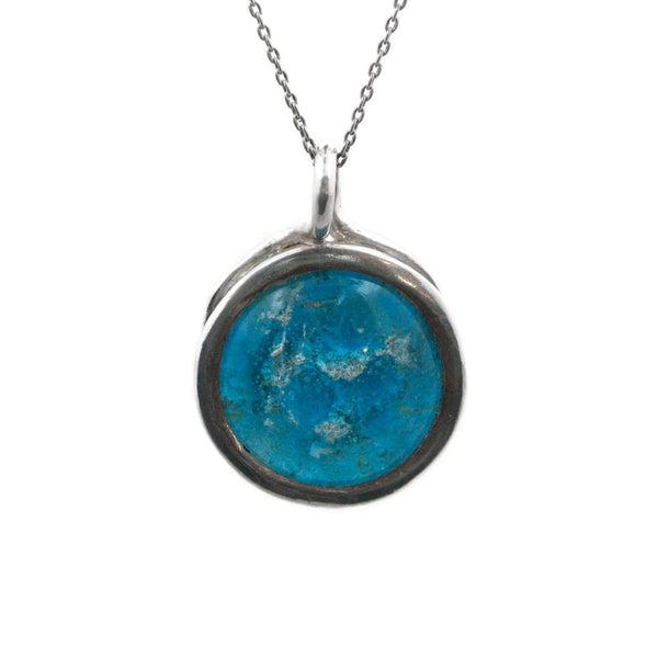 Thick silver bezel large round memorial cremation ash glass necklace