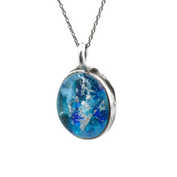 blue loop top statement memorial cremation glass necklace on angle