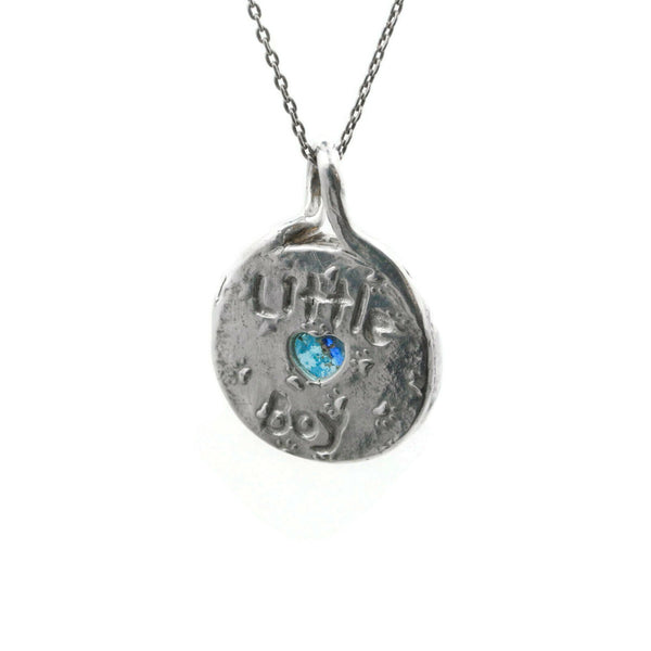 blue loop top statement memorial cremation ash glass pendant back side engraved