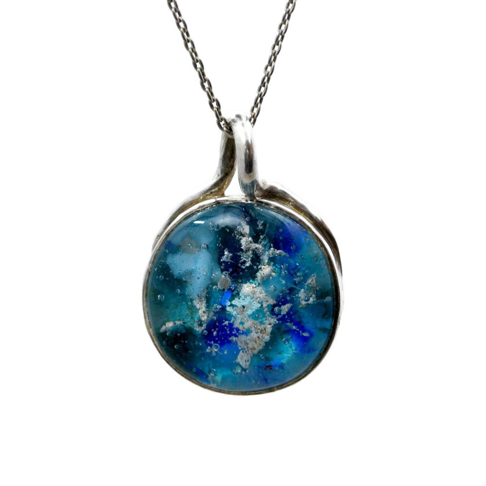 blue loop top statement memorial cremation glass necklace