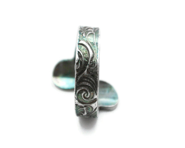 Favorite Adjustable Silver Swirls Ring with Green Patina - Cleopatra Glass Designs