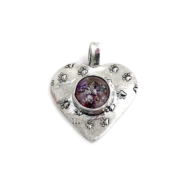 pawprint heart cremation necklace purple