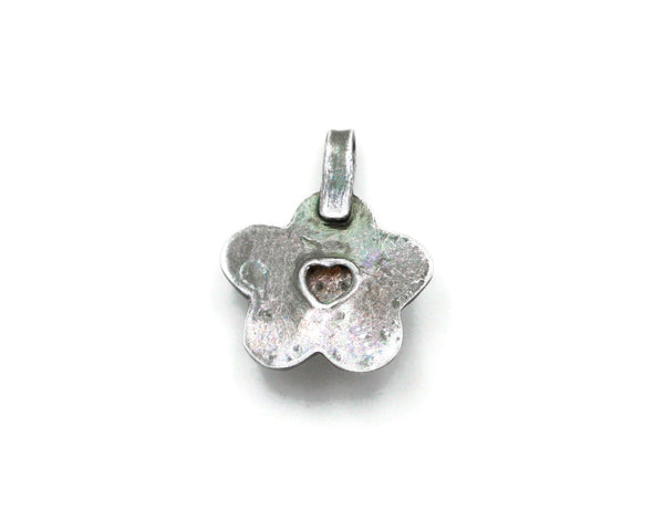 Silver Flower with Small Round Glass - Fine Silver Memorial Necklace - Cleopatra Glass Designs