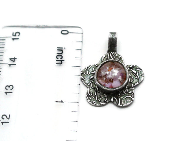 Silver Flower with Small Round Glass - Fine Silver Memorial Necklace - Cleopatra Glass Designs