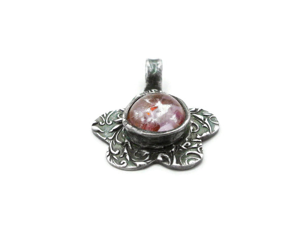 Silver Flower with Small Round Glass - Fine Silver Memorial Necklace - Cleopatra Glass Designs